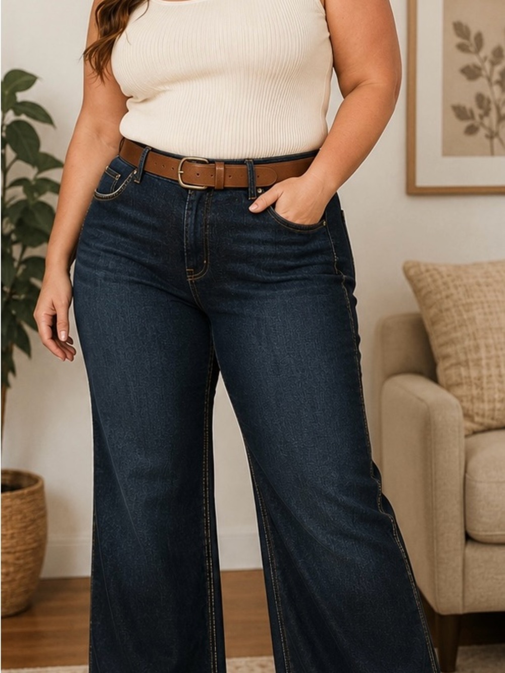 Mu Jeans NWT Women’s Dark Wash Wide Leg Flare Jeans Size 16 Made in USA